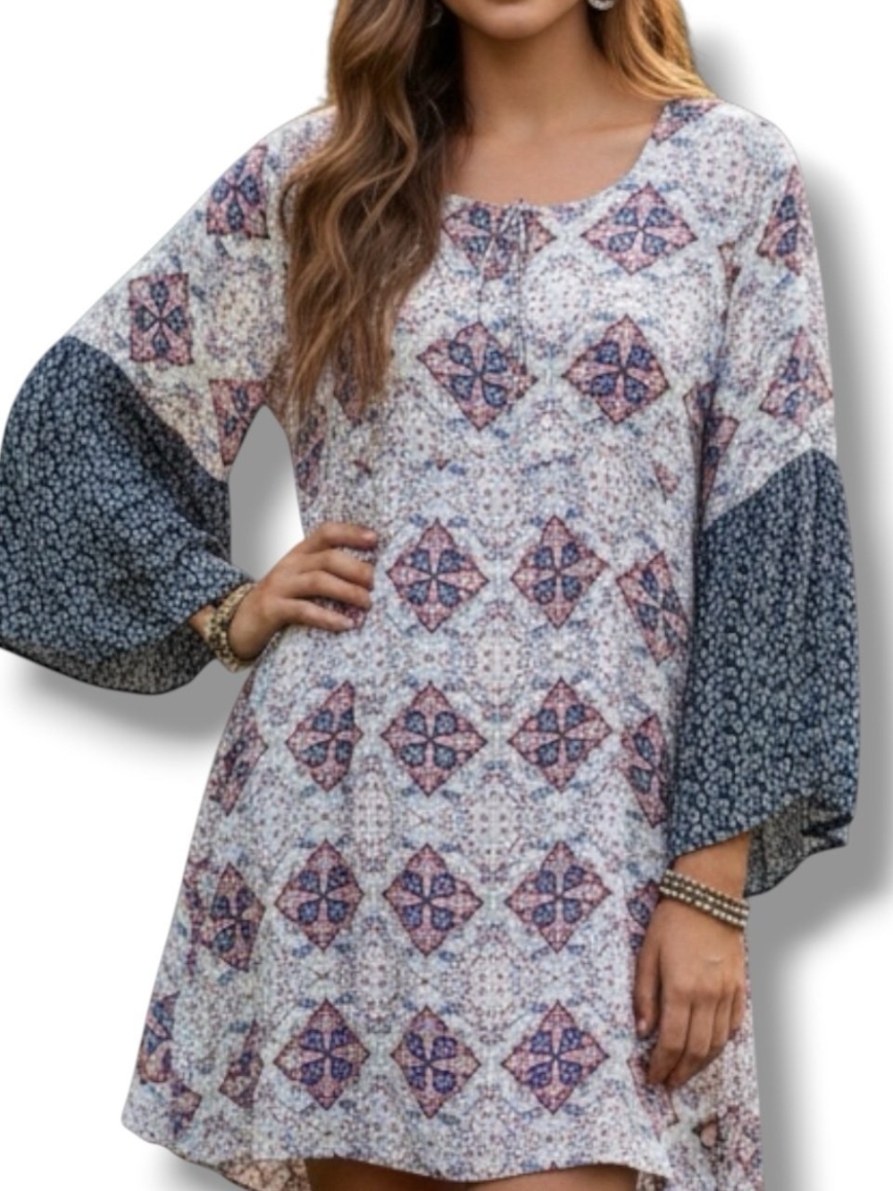 Umgee Bohemian Paisley Floral Tunic Dress Size L